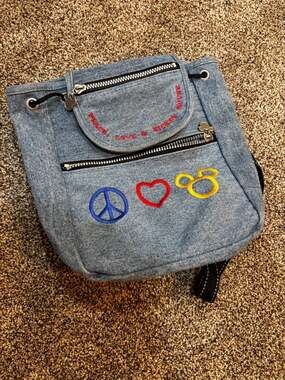 Disney Peace Love & Mickey Mouse Denim Mini Backpack
